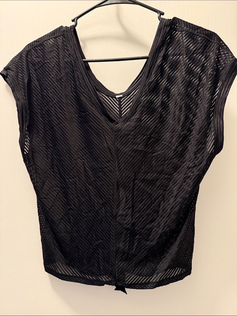lululemon athletica Black Sheer V-Neck Diagonal Stripe Top